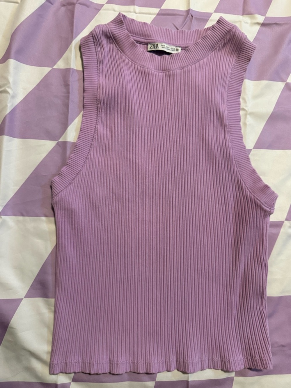 Zara Lilac Ribbed High-Neck Tank Top - Picture 4 of 6